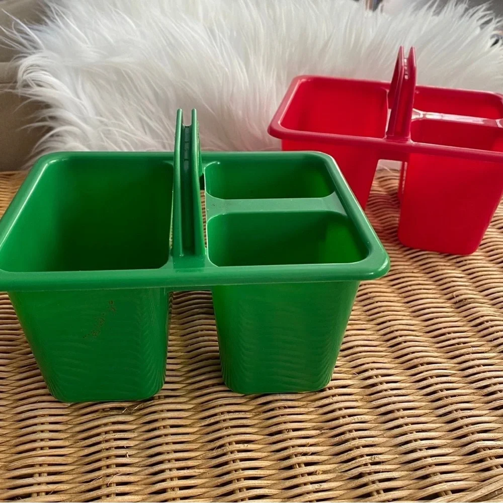 Stackable Plastic Kids Arts & Crafts Caddies Red and Green